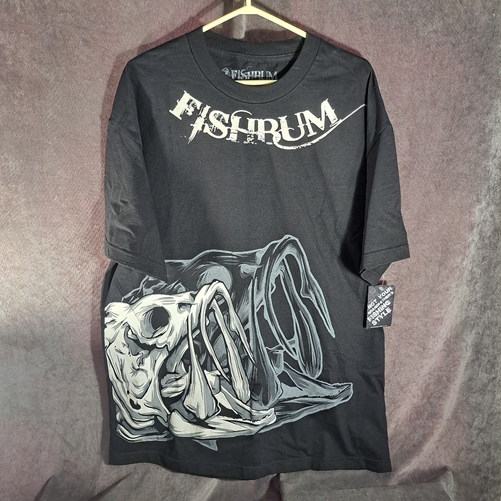 Fishbum Outfitters Fish Skeleton Black White Graphic Tee NWT XL OUT OF PRINT